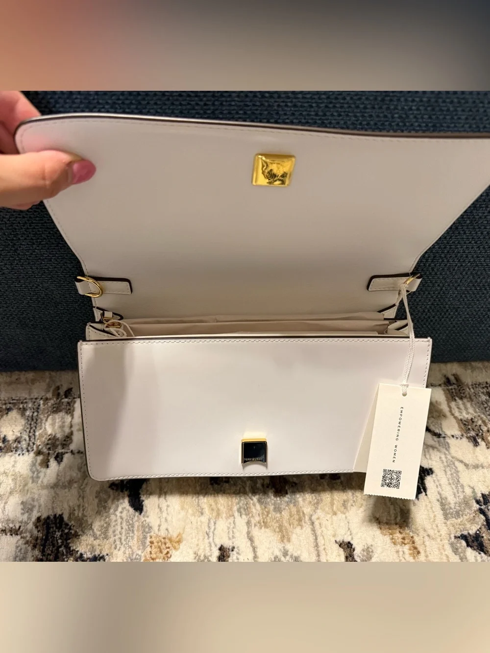 Tory Burch White Laser-Cut Leather Crossbody with Gold Hardware